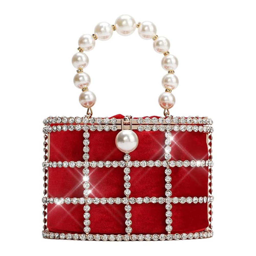 NEW Sparkling Bling Swarovski Crystal Pearl Clutch Purse Bag: Beige + FR… - Picture 5 of 17